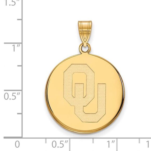 14k Yellow Gold U. of Oklahoma Large \'OU\' Disc Pendant